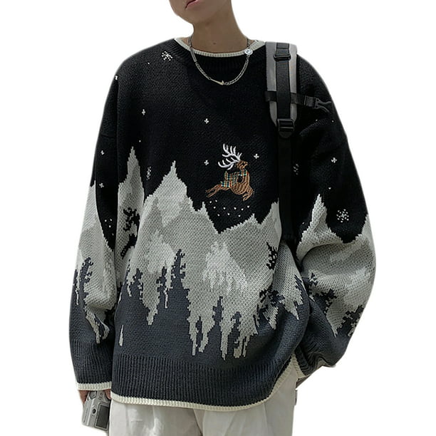 Esast Mens Long Sleeve Elk Print Turtleneck Soft Knitted Pullover Sweaters 